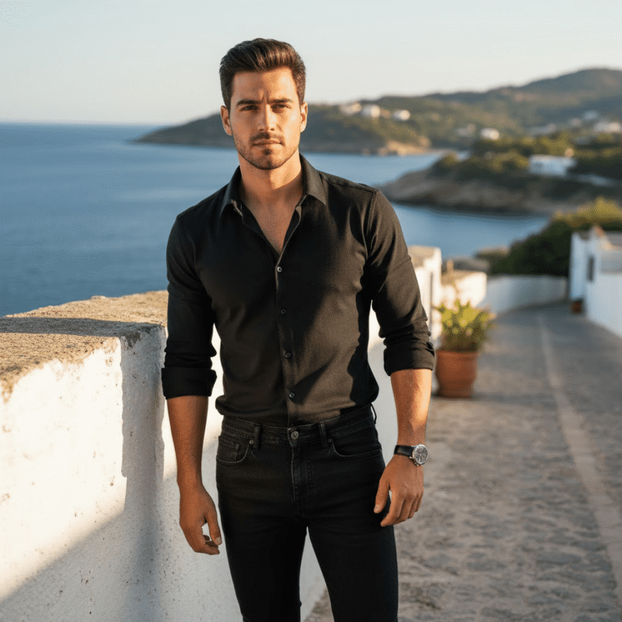 Camicia uomo lino 100% - Black