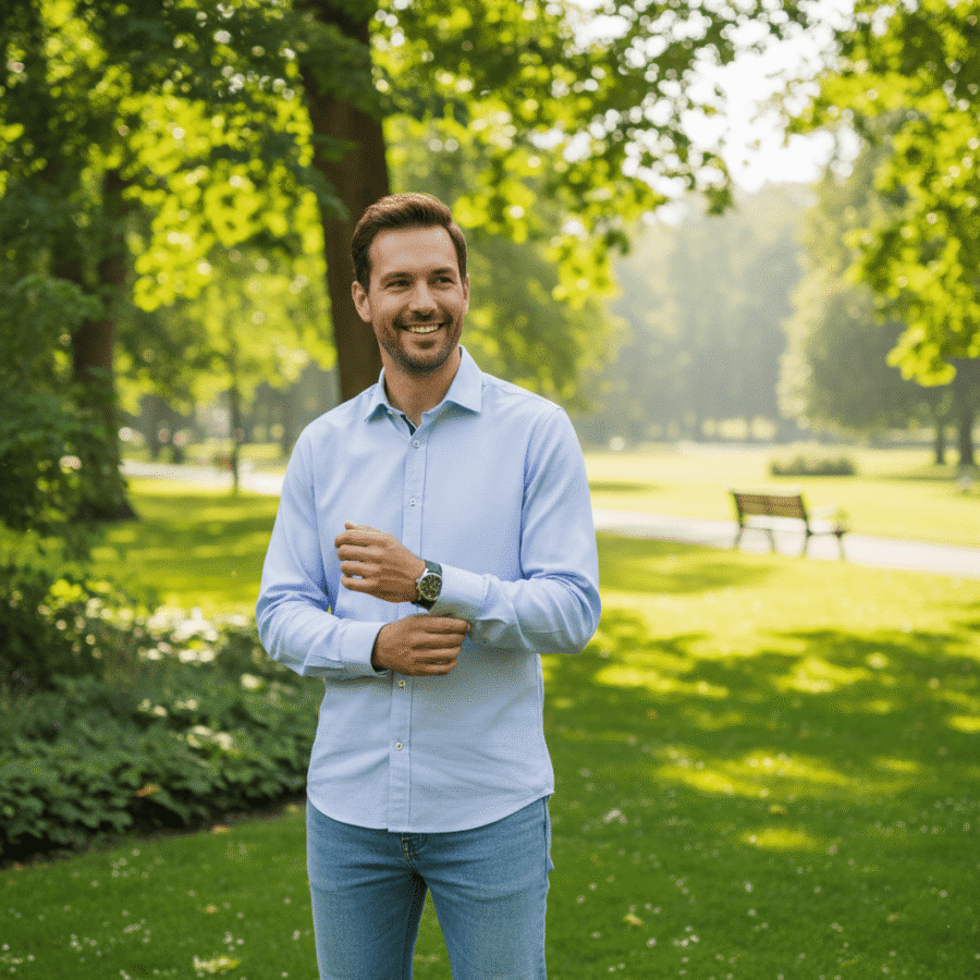 Camicia uomo cotone dobby 100% - Sky Blue