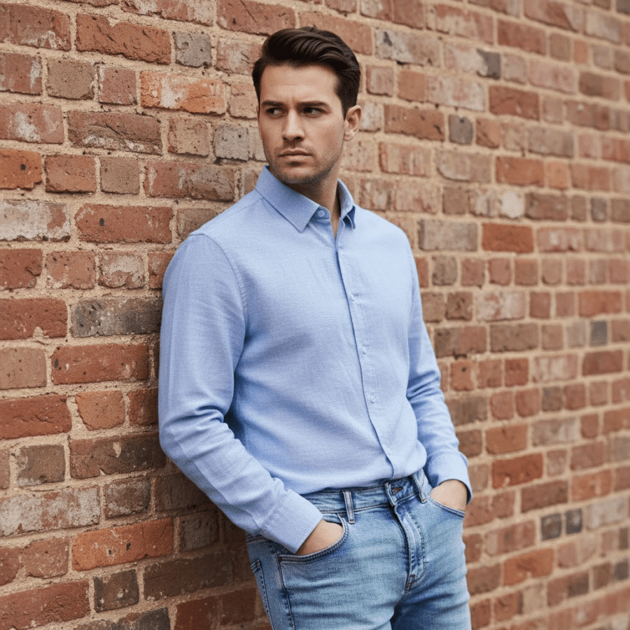 Camicia uomo lino 100% - Sky Blue